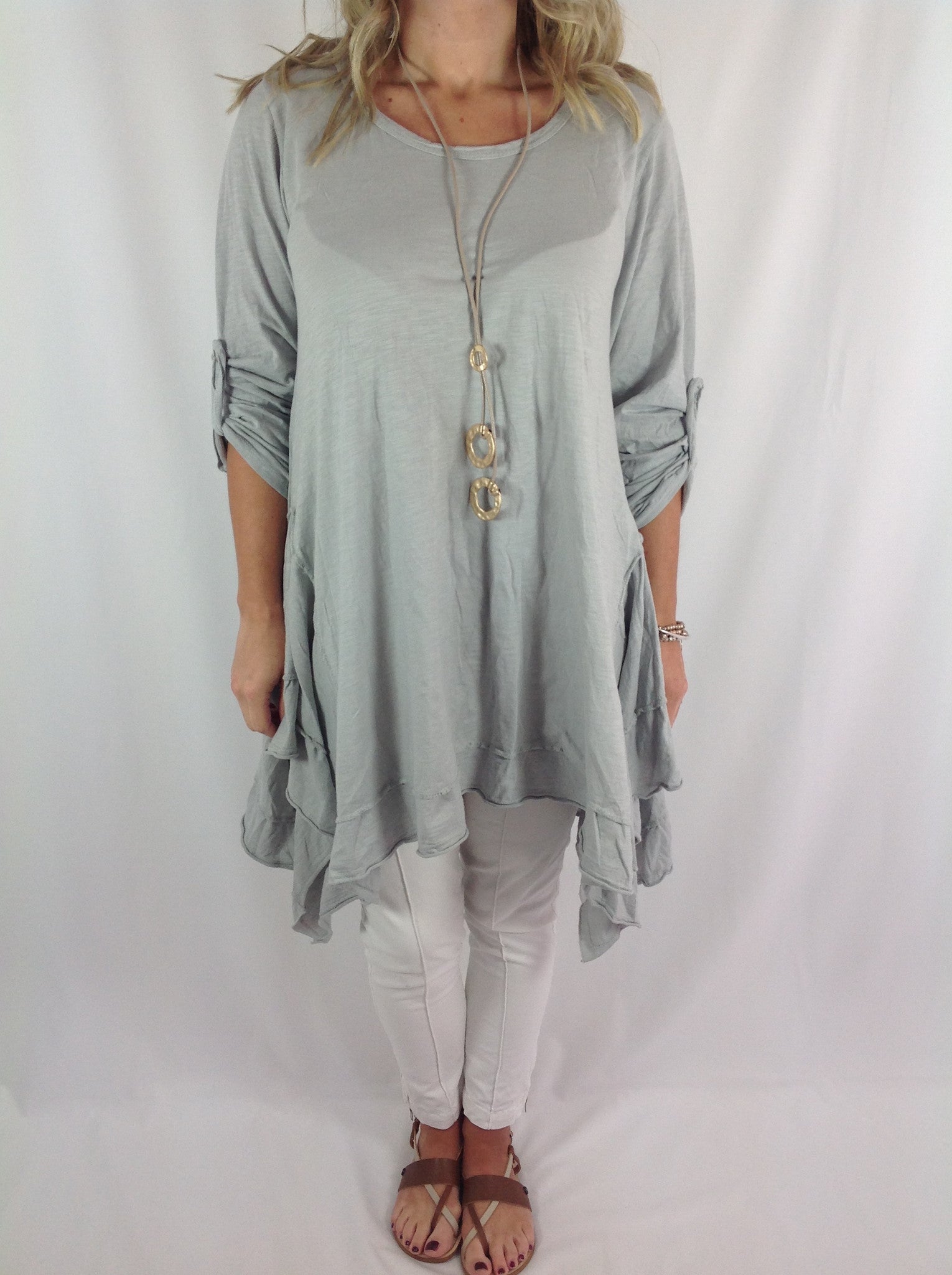 Lagenlook Quirky Angled Tunic in Grey.code 3553 - Lagenlook Clothing UK