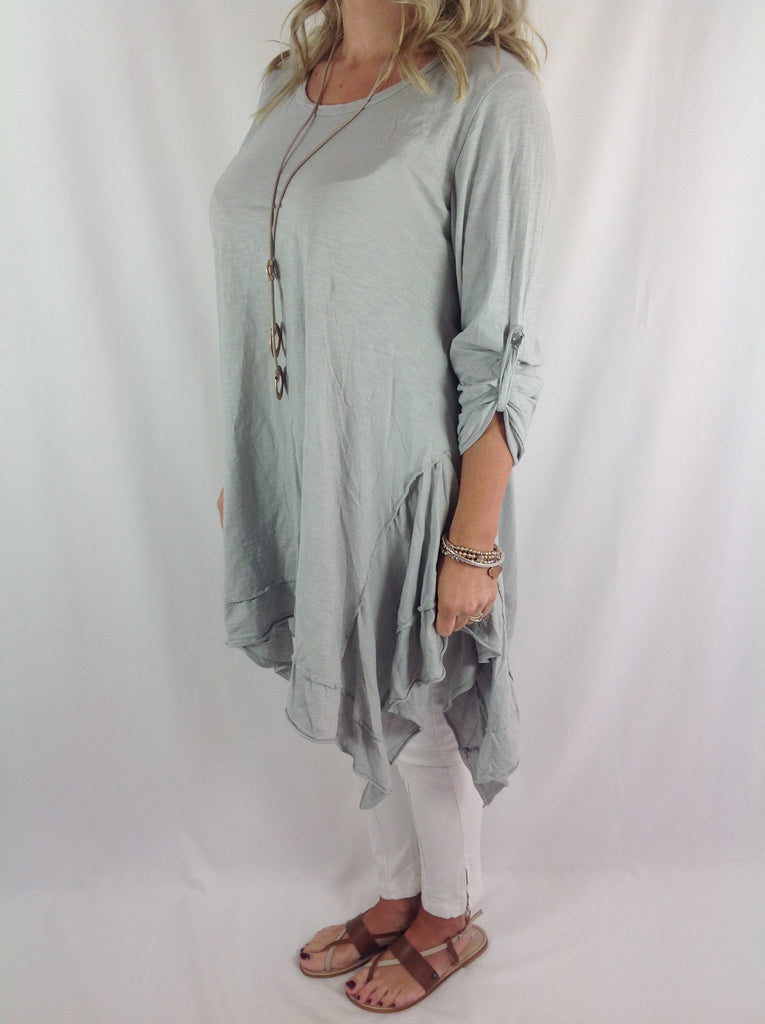 Ladies Lagenlook Quirky Angled Drape jersey Dress Top in Light Grey ...