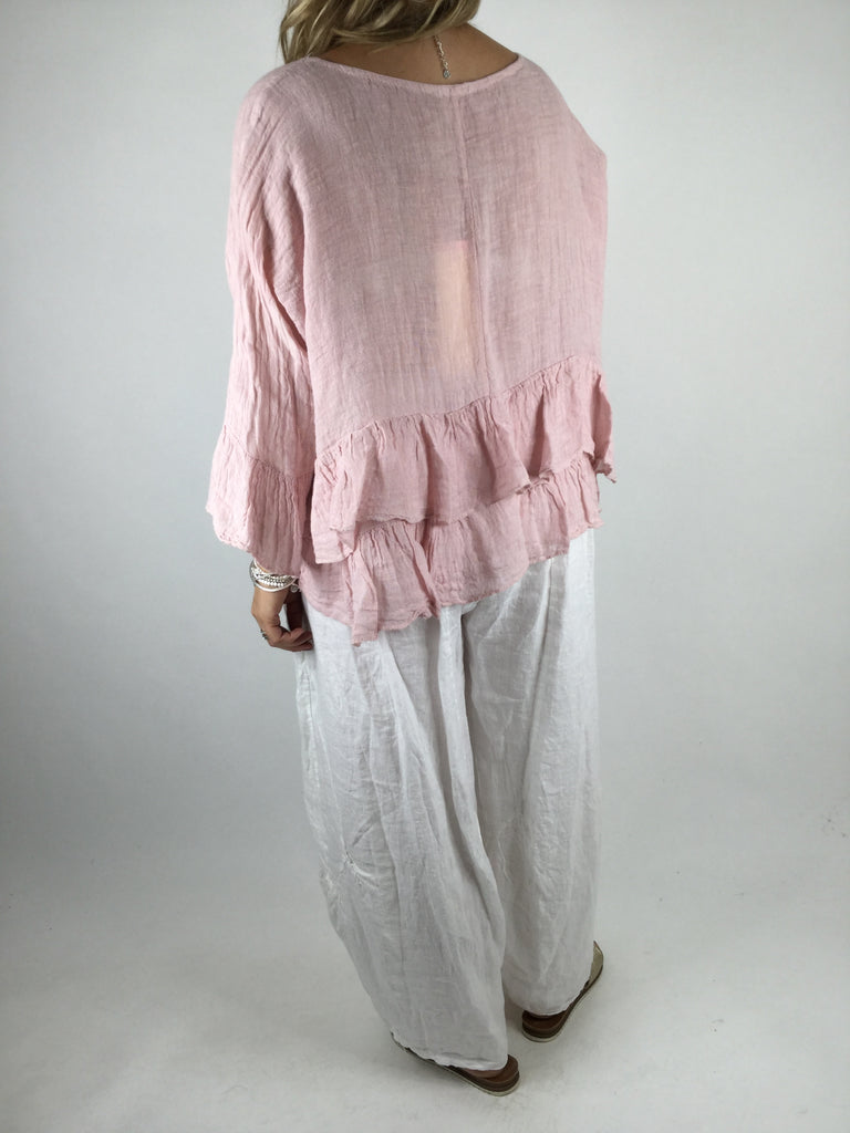 Lagenlook Ruffle Linen Tunic Layering Short Top in Pale Pink .code 463 ...