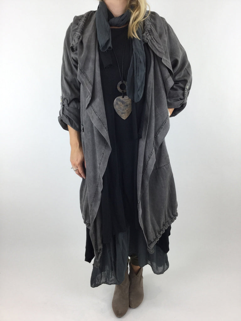 Lagenlook Drape Drawstring Jacket in Charcoal Grey .code 3950 ...