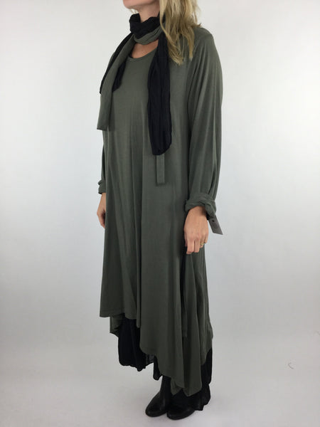 Lagenlook Double Layer Tunic Dress with Double Scarf in Khaki Green ...