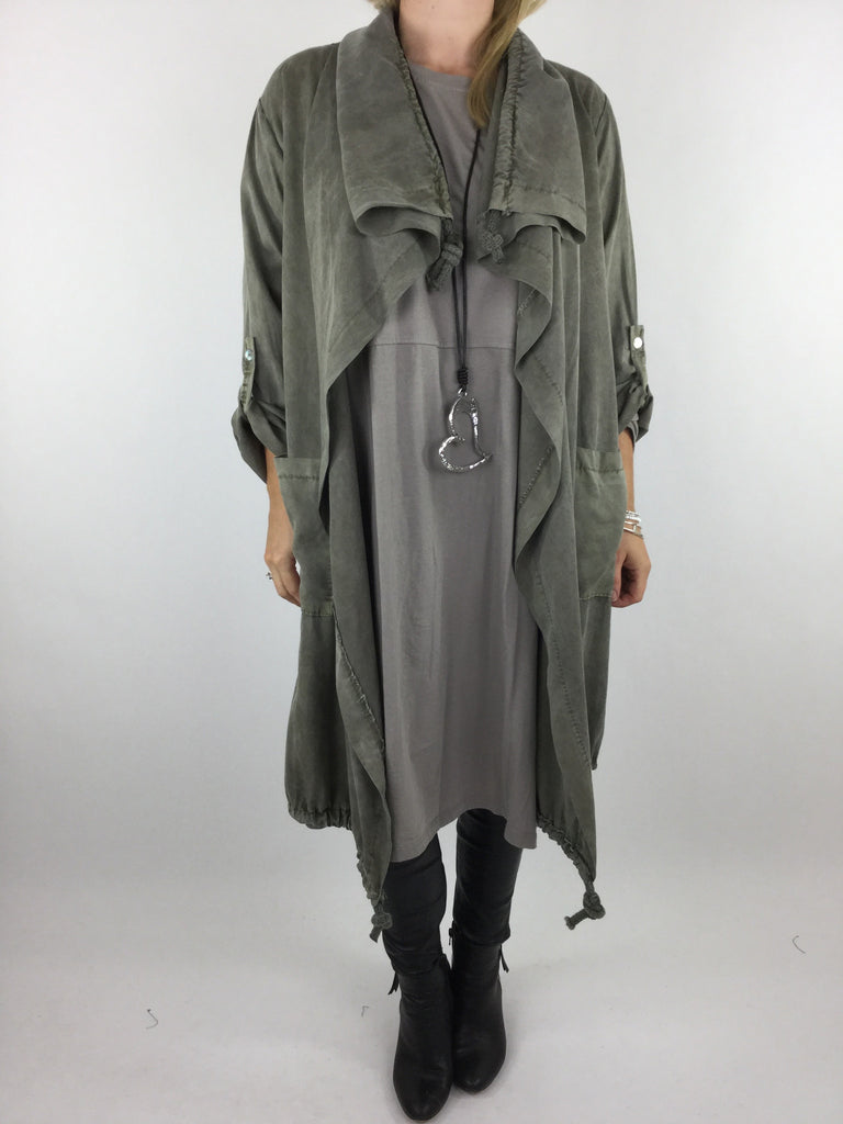 Lagenlook Drape Drawstring Jacket in Khaki Green.code 3950 - Lagenlook ...