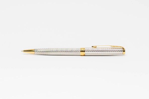 PARKER Sonnet Ballpoint Pen - Ciselé Silver With Gold Trim – Phidon Pens