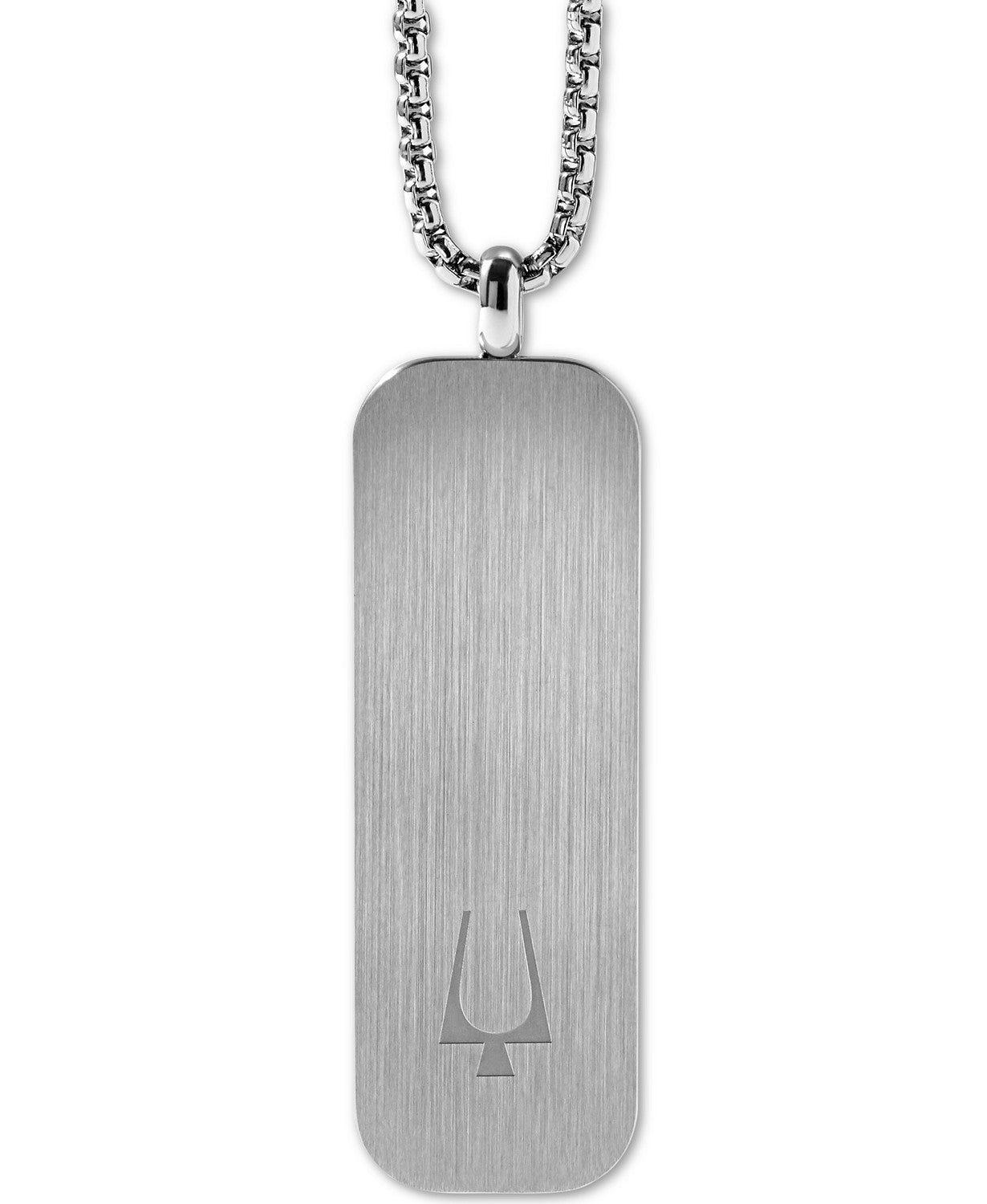 Bulova J96N009 Tuning Fork Logo Dog Tag Pendant Necklace in Stainless Steel, 26