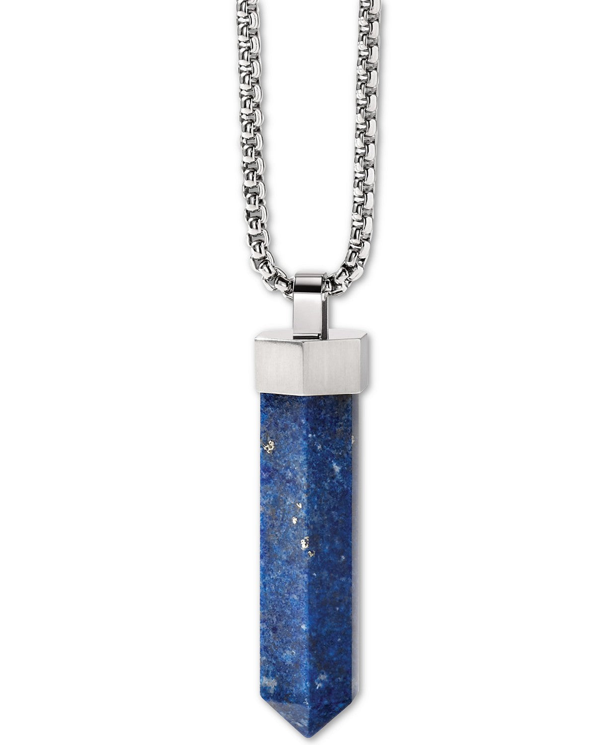 Bulova J96N006 Faceted Lapis Pendant Necklace in Stainless Steel; 26