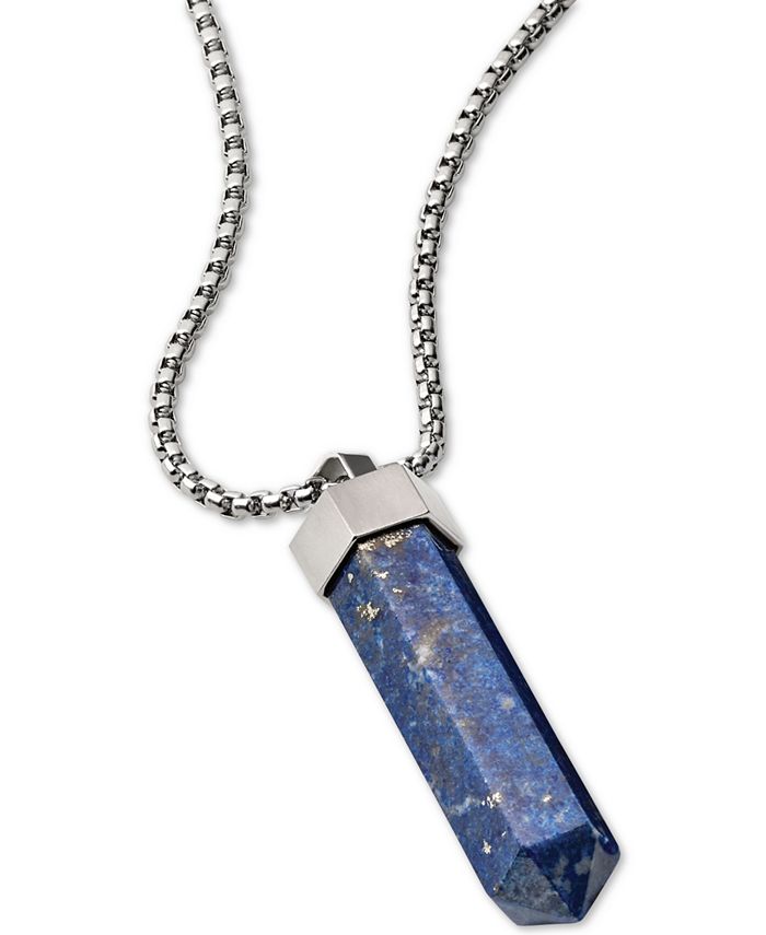 Bulova J96N006 Faceted Lapis Pendant Necklace in Stainless Steel; 26