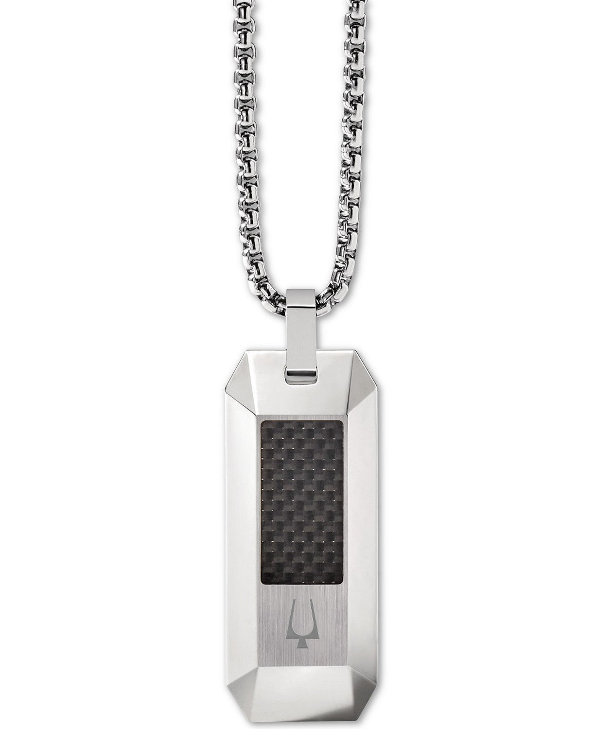 Bulova J96N001 Carbon Fiber Dog Tag Pendant Necklace in Stainless Steel, 26