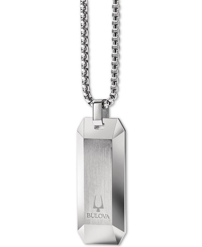 Bulova J96N001 Carbon Fiber Dog Tag Pendant Necklace in Stainless Steel, 26