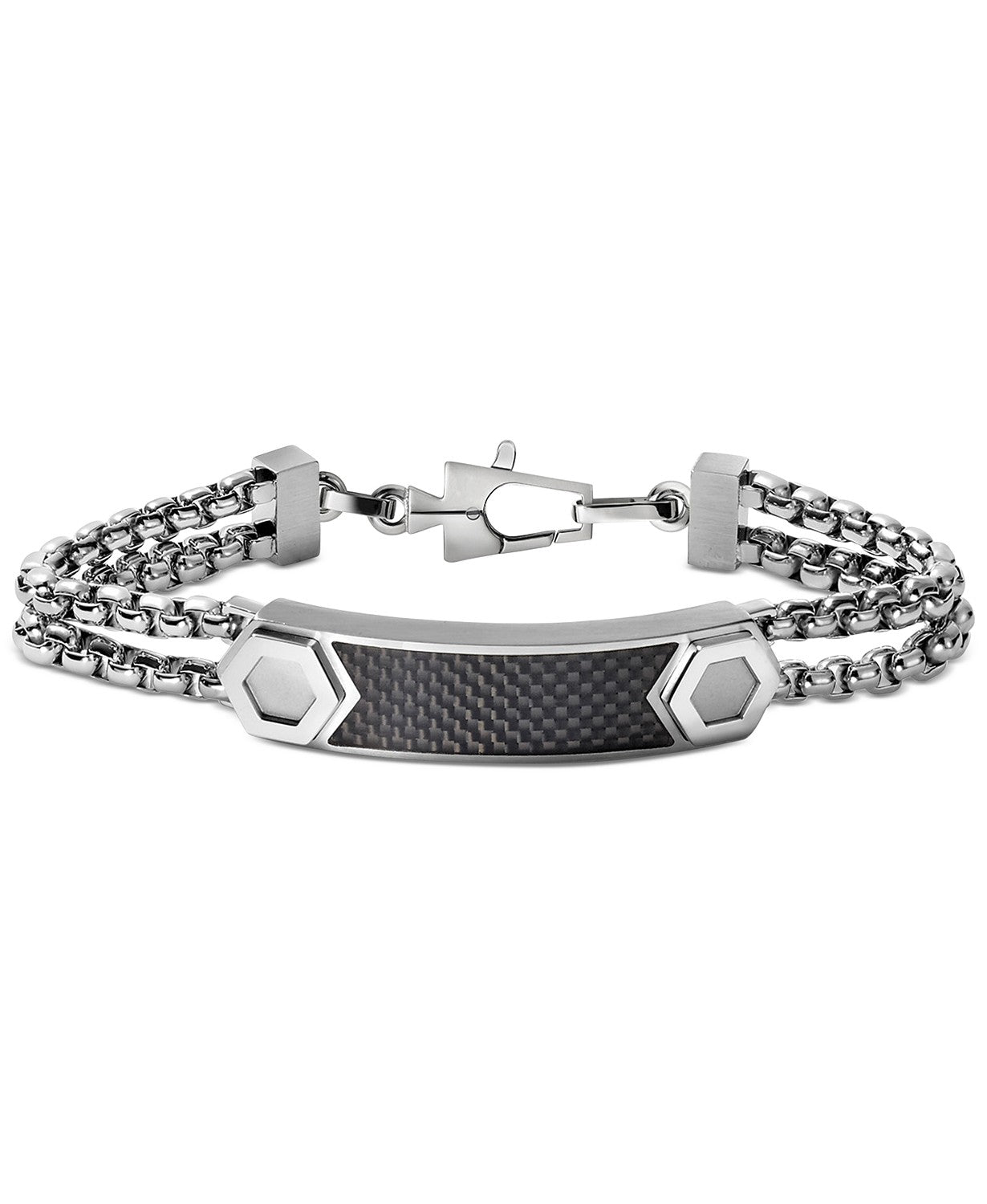 Bulova J96B004L ID Plate Bracelet in Carbon Fiber & Stainless Steel Unisex Jewelry