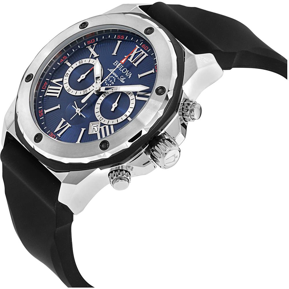 Bulova 98B258 Marine Star Blue Dial Black Silicone Strap Chronograph Men Watches