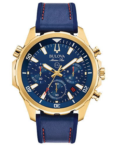 Bulova 97B168 Blue Marine Star Leather Chronograph Watch