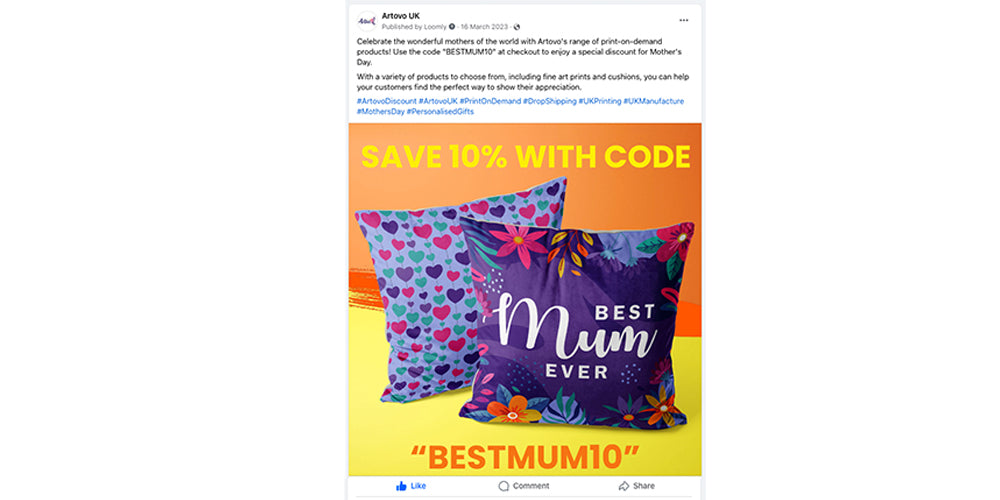 An Example Of An Artovo Facebook Post For Advertising Mothers Day Sales