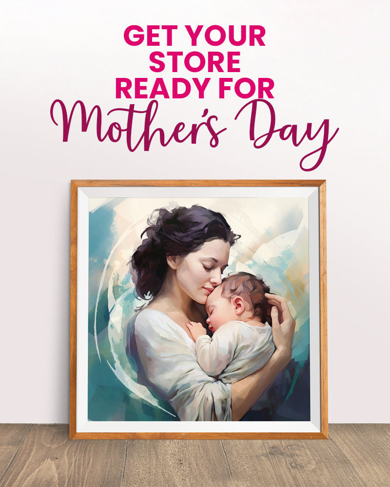 Artovo Mothers Day Blog Banner Of A framed Painting of a Woman holding a child