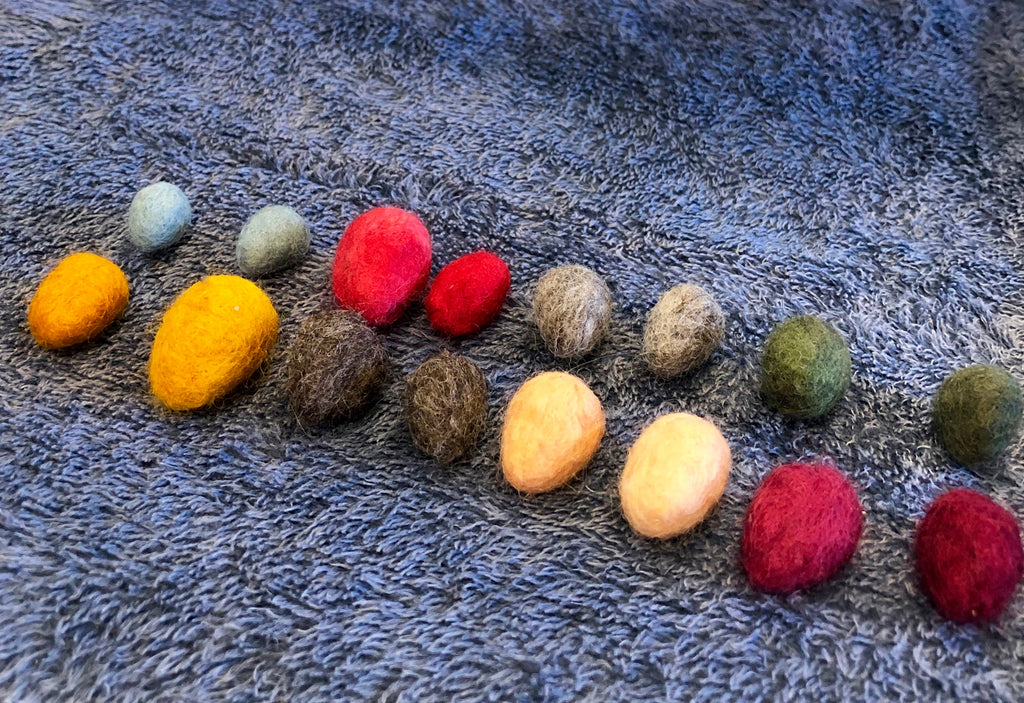 Drying Felted Acorn Pom Poms