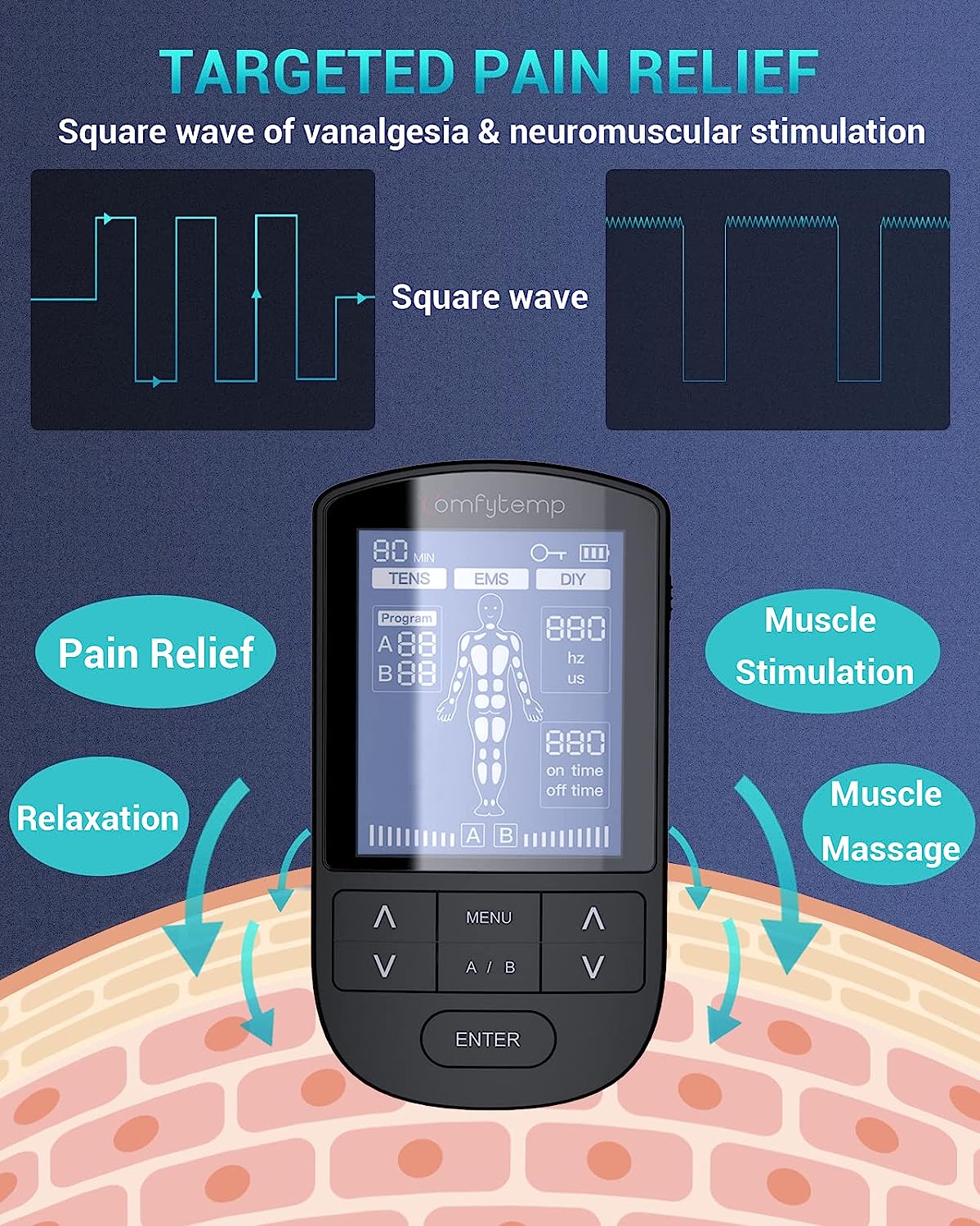 Comfytemp Wireless TENS Unit Muscle Stimulator for Pain Relief Therapy,  Rechargeable TENS Machine for Pain Management, Portable TENS Device for  Back