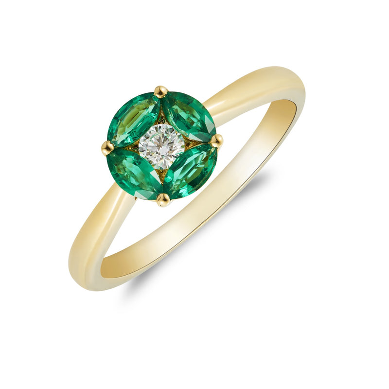 18ct Yellow Gold Emerald And Diamond Cluster