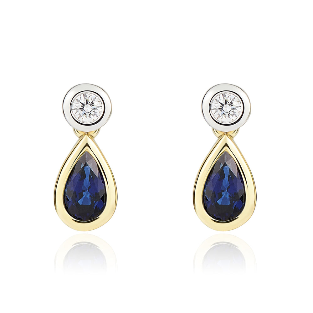18ct White And Yellow Gold Sapphire And Diamond Drop Earrings