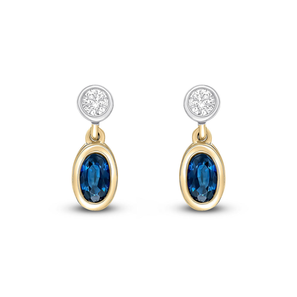 18ct Yellow And White Gold Sapphire And Diamond Earrings