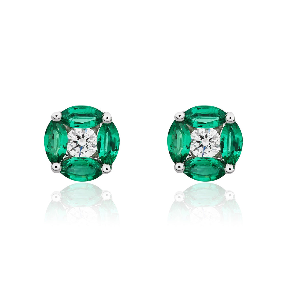18ct White Gold Emerald And Diamond Earrings.