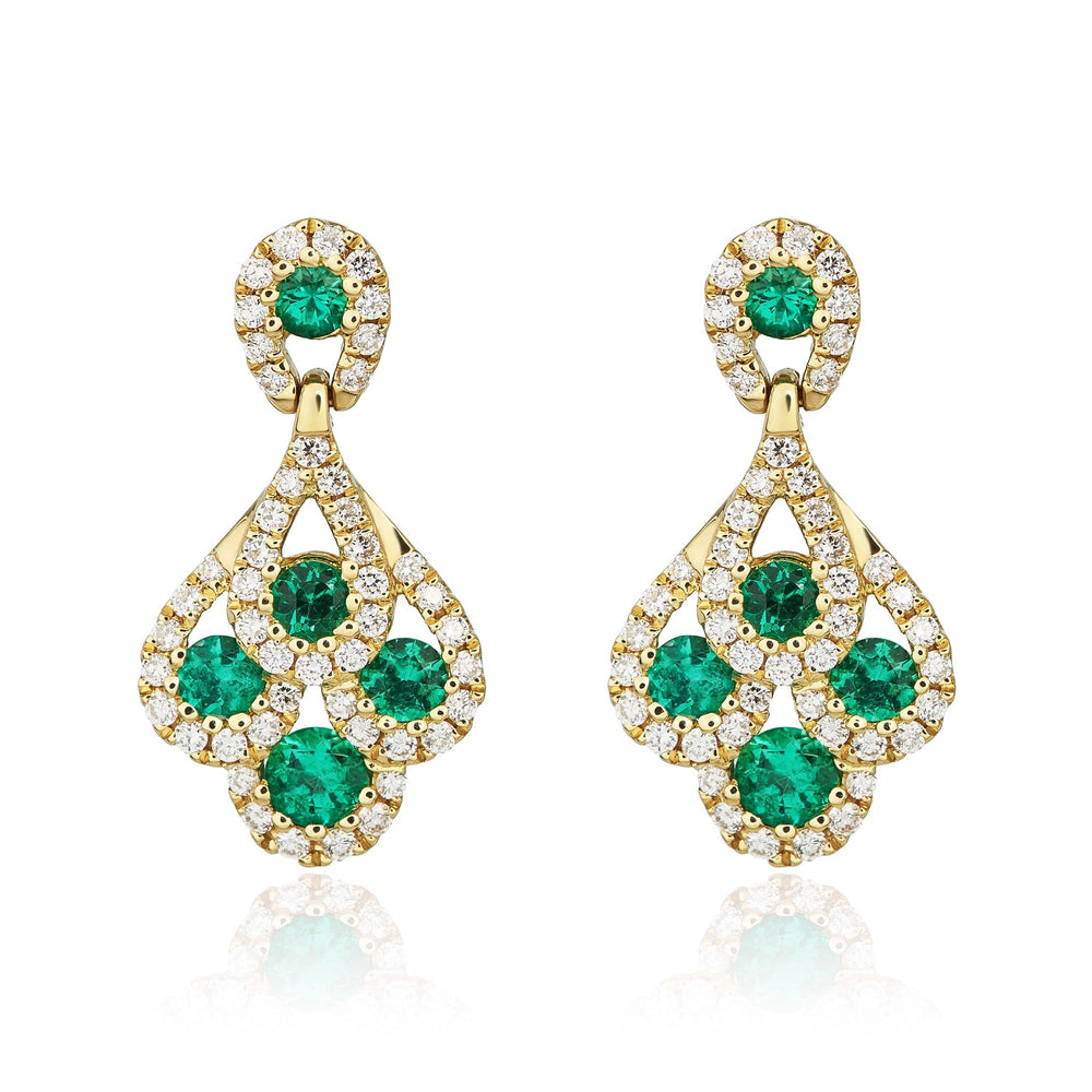 18ct Yellow Gold Emerald And Diamond Earrings.