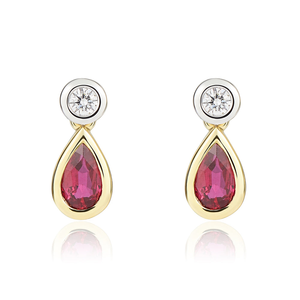 18ct White And Yellow Gold Ruby And Diamond Earrings.