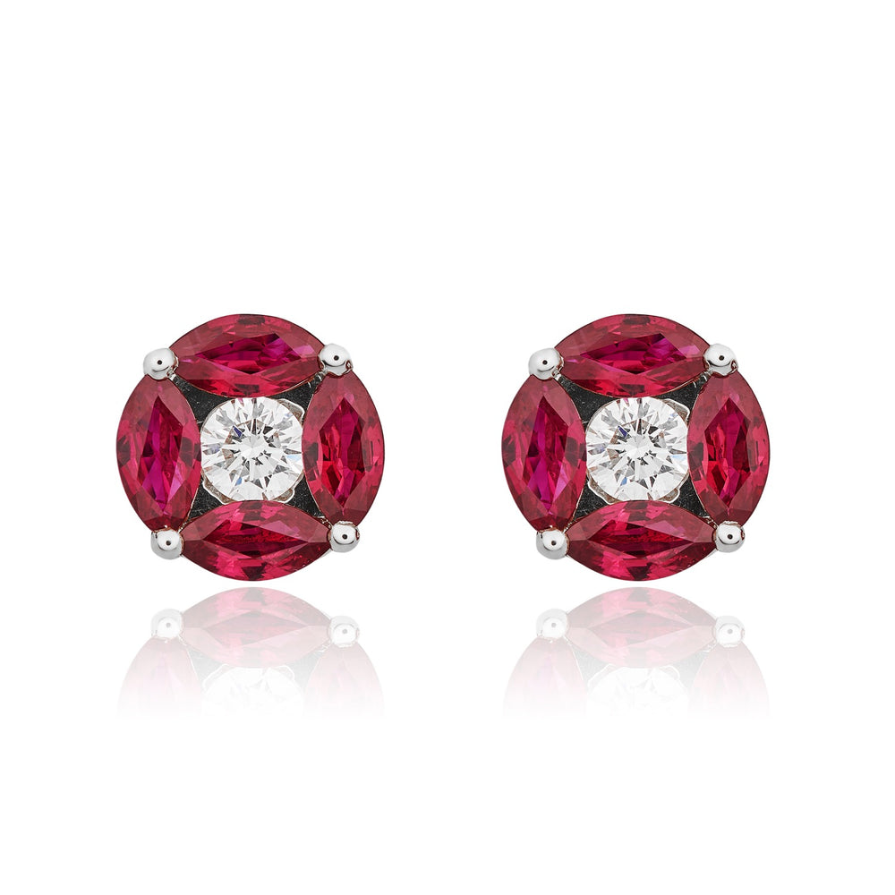 18ct White Gold Ruby And Diamond Earrings.