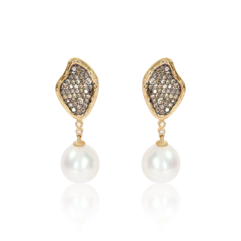 14ct Yellow Gold Diamond and Pearl Earrings