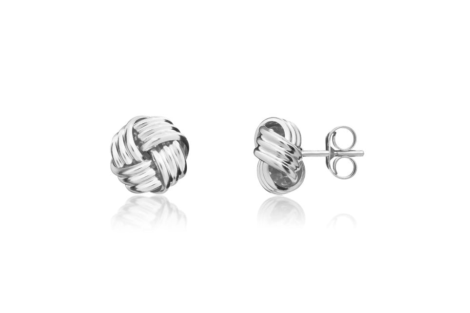 9ct White Gold Knot Stud Earrings