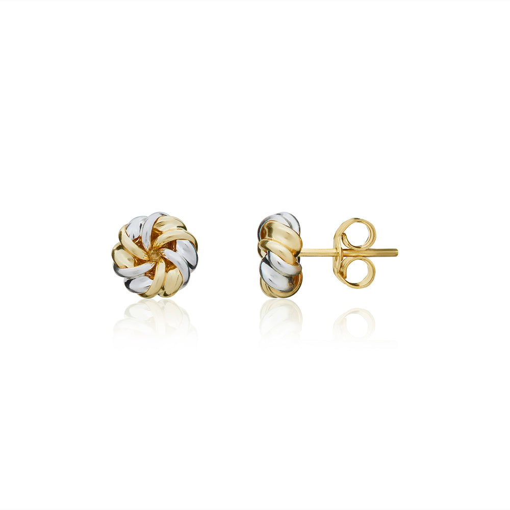 9ct Two Tone Gold Swirl Stud Earrings