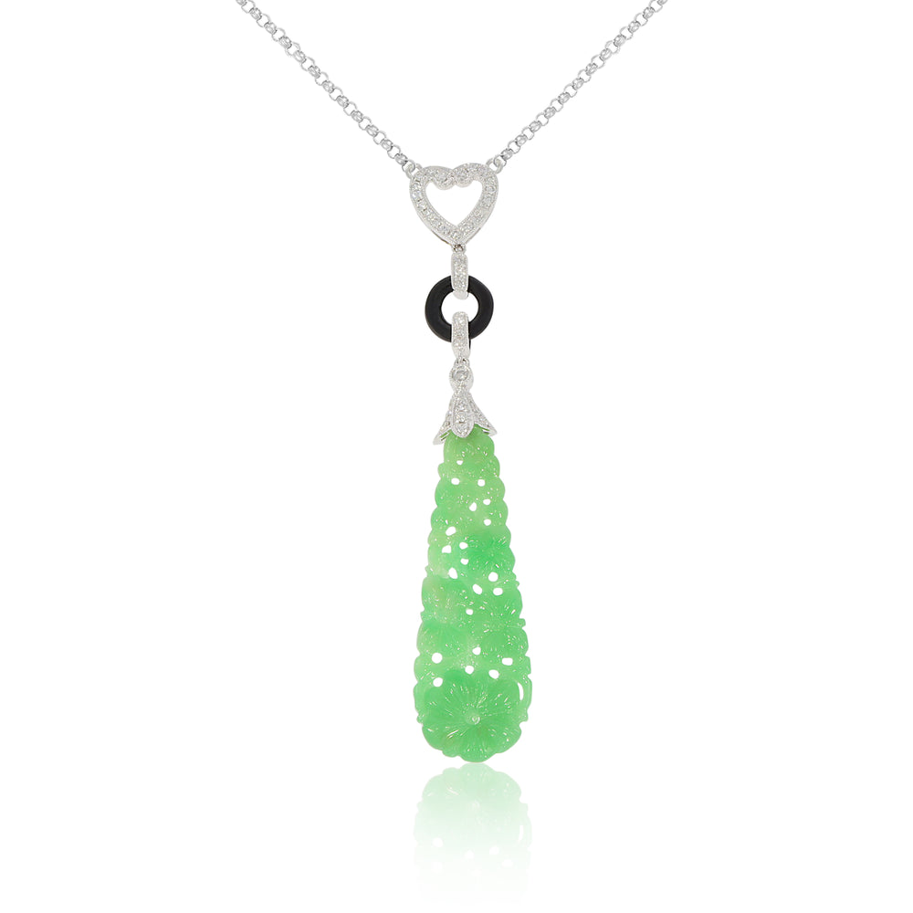 18ct White Gold Diamond and Jade Necklace