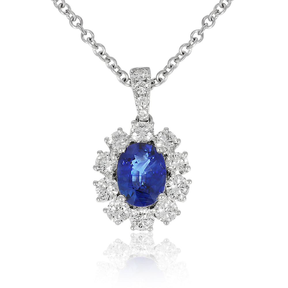 18ct White Gold Sapphire and Diamond Pendant