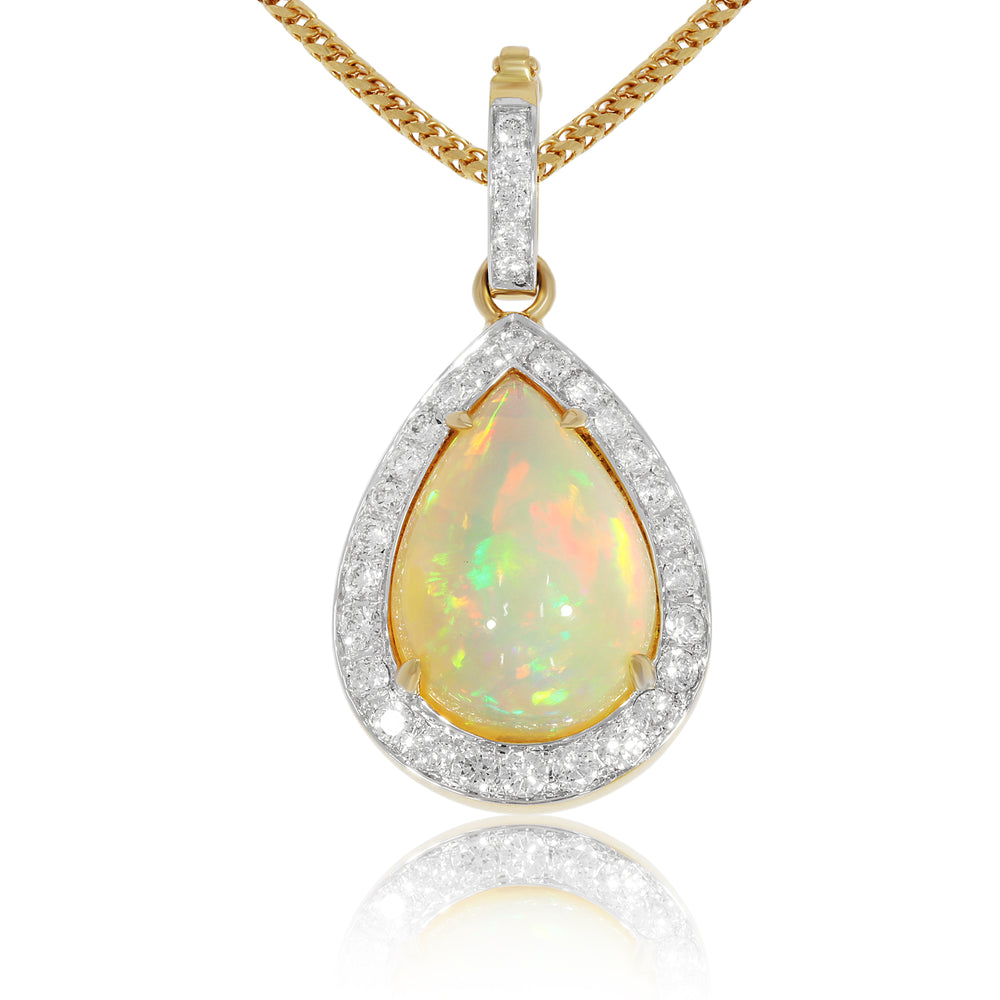 18ct Yellow Gold Opal and Diamond Pendant