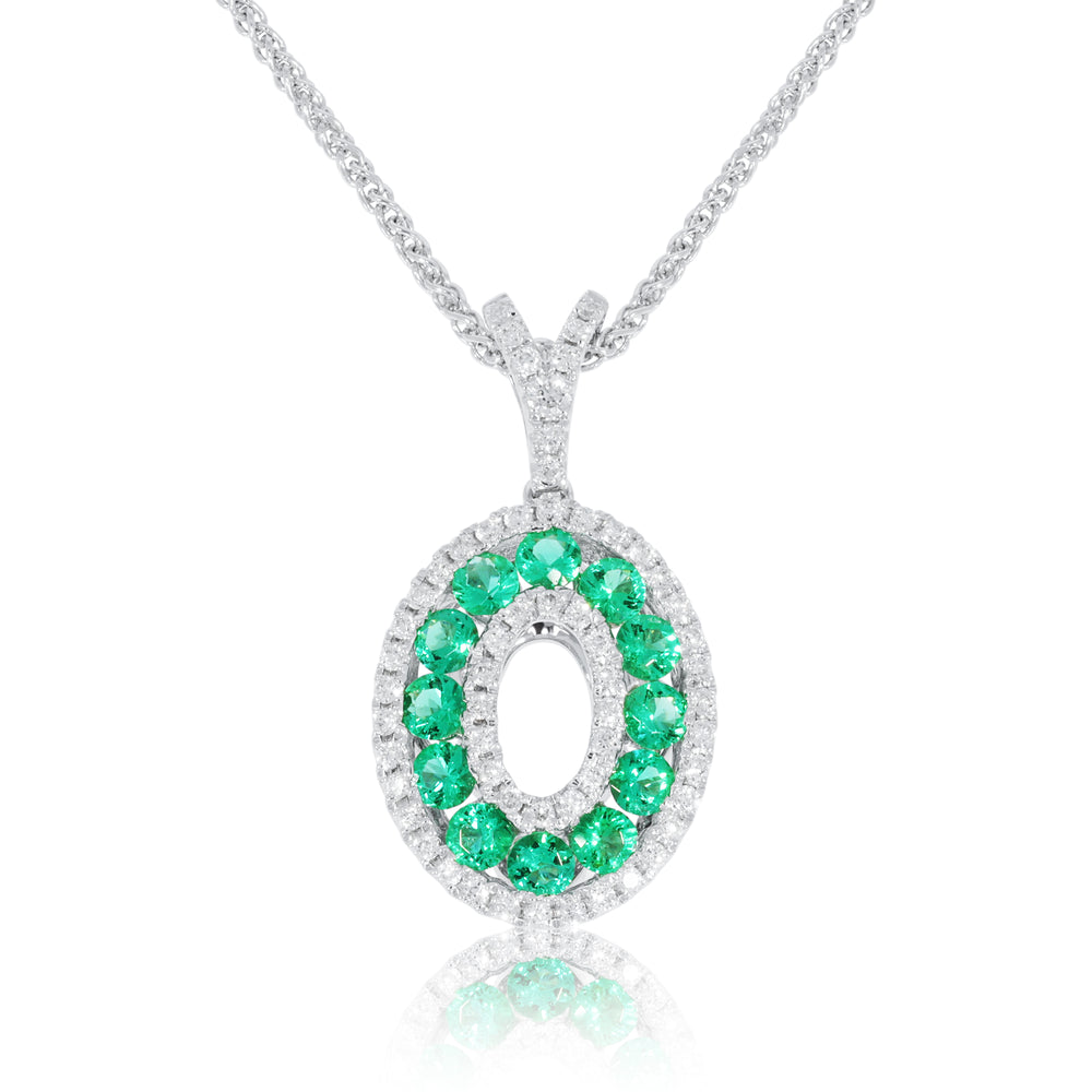 18ct White Gold Emerald and Diamond Pendant