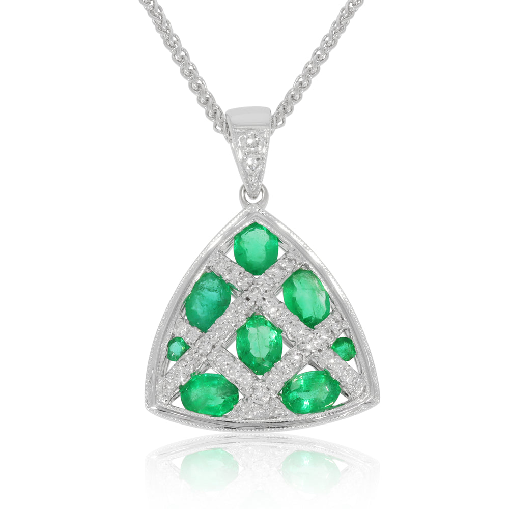 18ct White Gold Emerald and Diamond Pendant