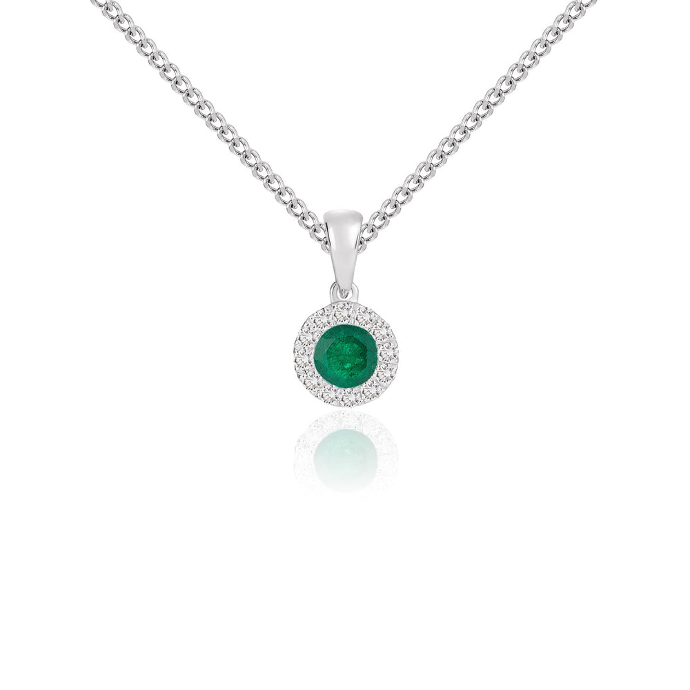 18ct White Gold Emerald And Diamond Pendant.