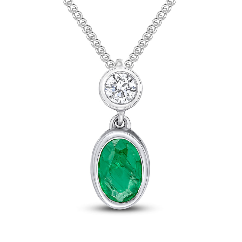 18ct White Gold Emerald And Diamond Pendant.