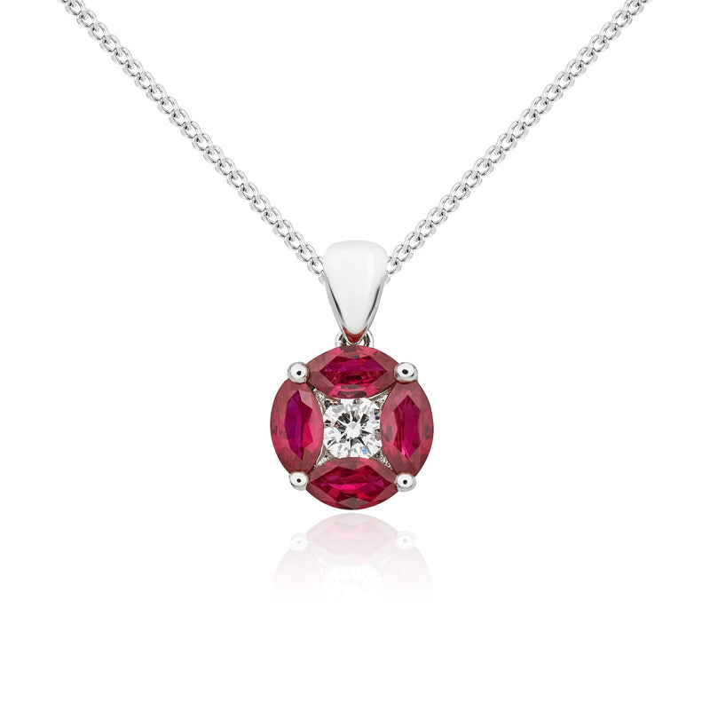 18ct White Gold Ruby And Diamond Pendant.