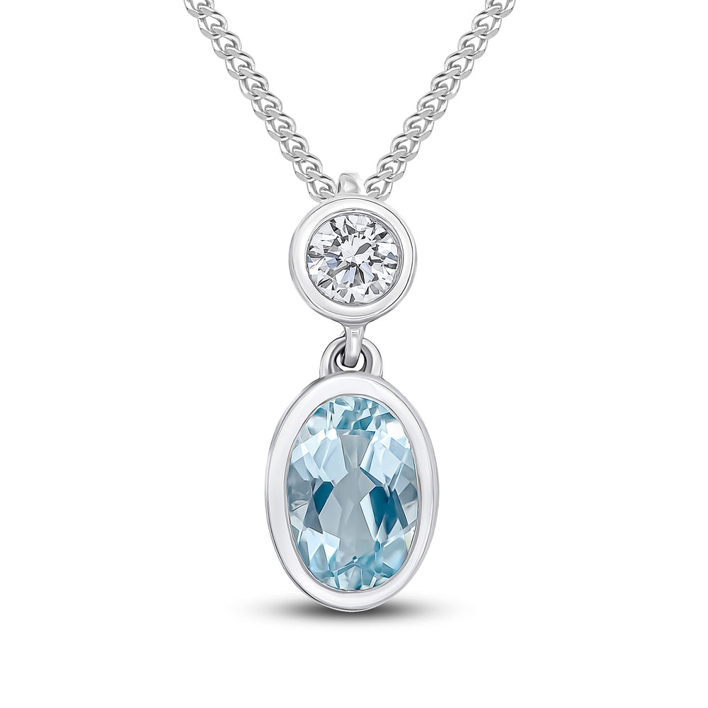 18ct White Gold Aqua And Diamond Pendant.