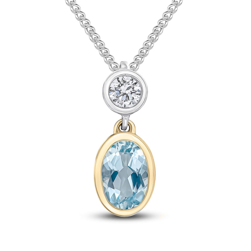 18ctWhite And Yellow Gold Aquamarine And Diamond Pendant.