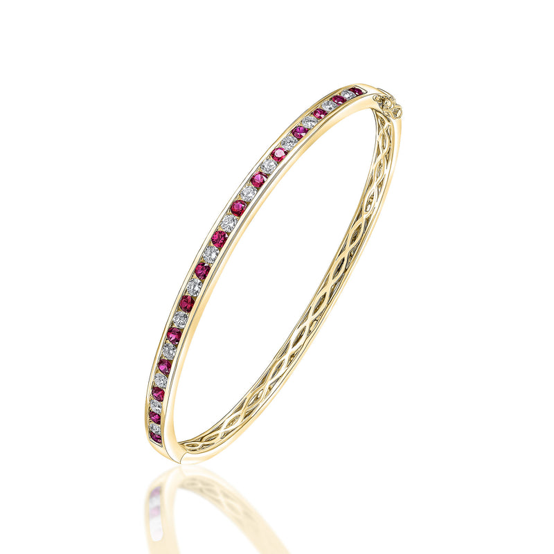 18ct Yellow Gold Ruby And Diamond Bangle.