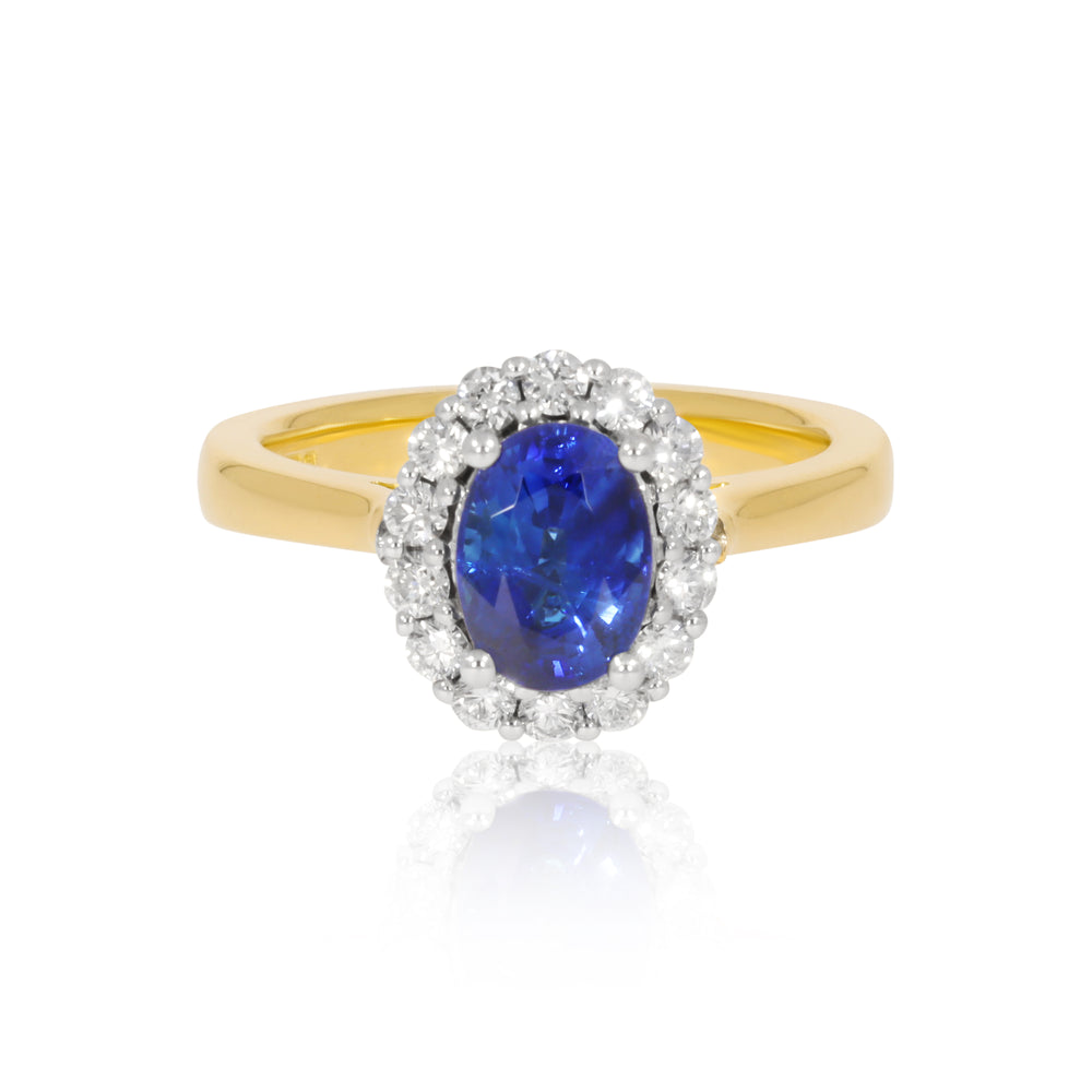 18ct Yellow and White Gold Sapphire and Diamond Ring