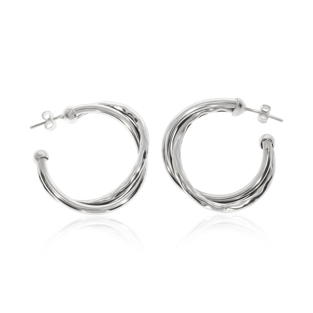 Silver Twisted Half Hoop Earrings