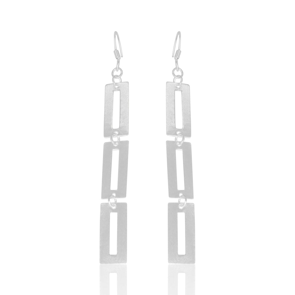 Silver Rectangle Cascade Earrings