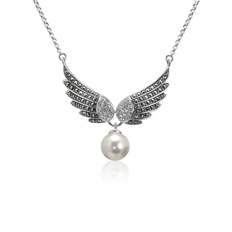 Silver Freshwater Pearl And CZ Necklace.