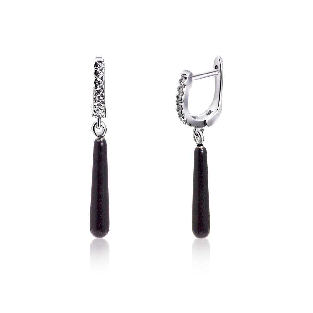 Silver CZ And Onyx Earrings.