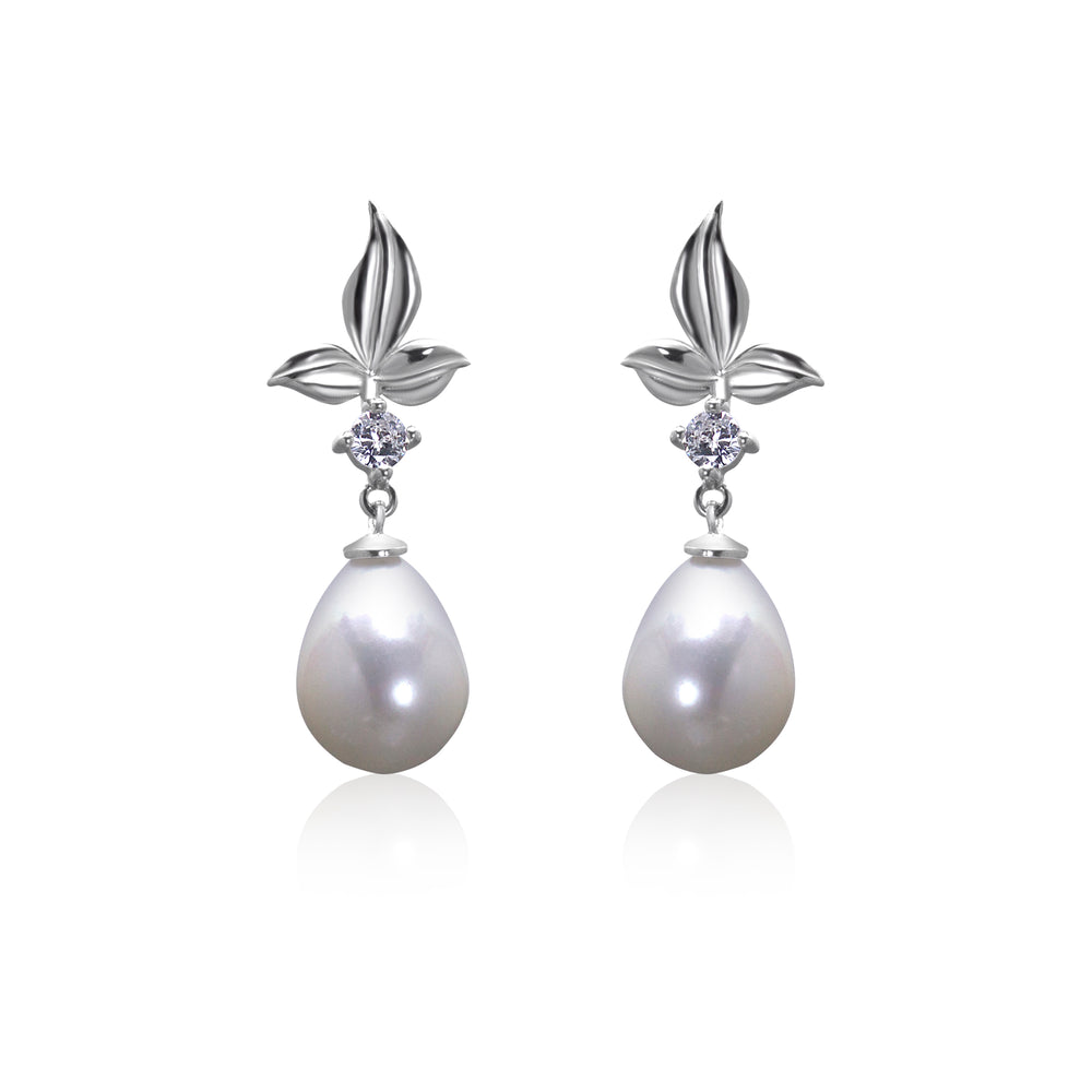 Silver Freshwater Pearl and CZ Earrings.