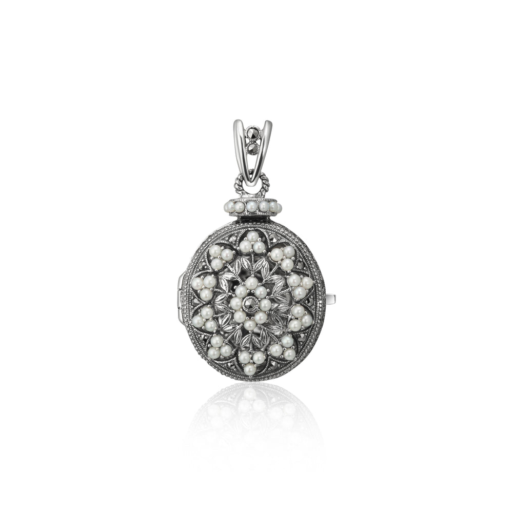 Silver Marcasite And Pearl Pendant/Locket