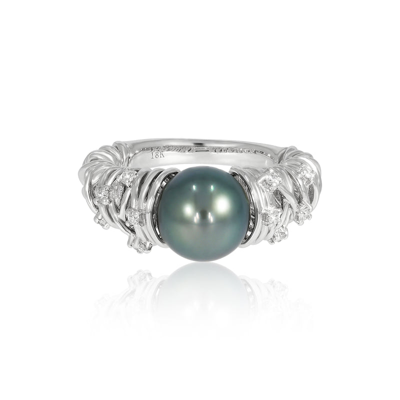 18ct White Gold Pearl and Diamond Ring