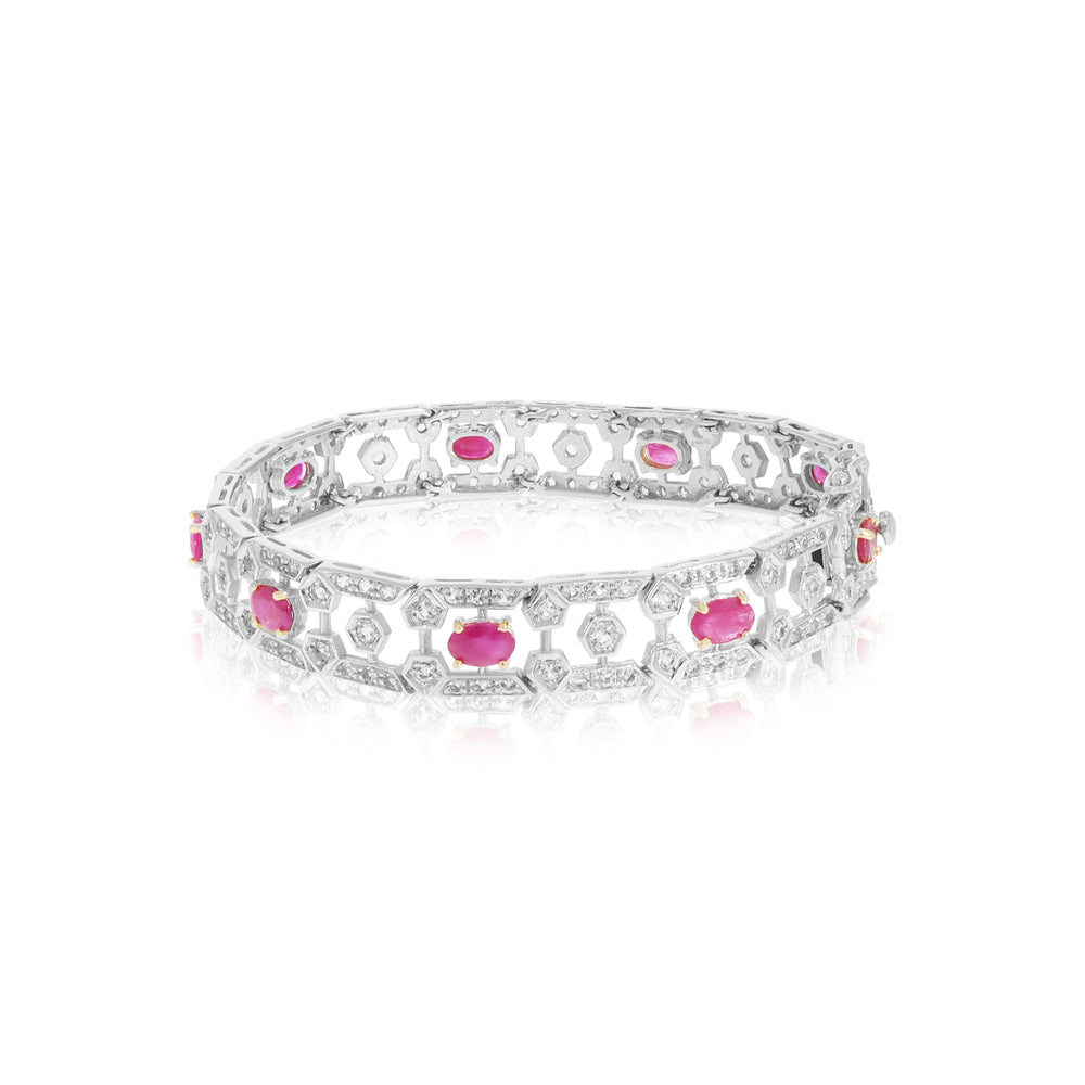 Silver Ruby and White Topaz Vintage Style Bracelet