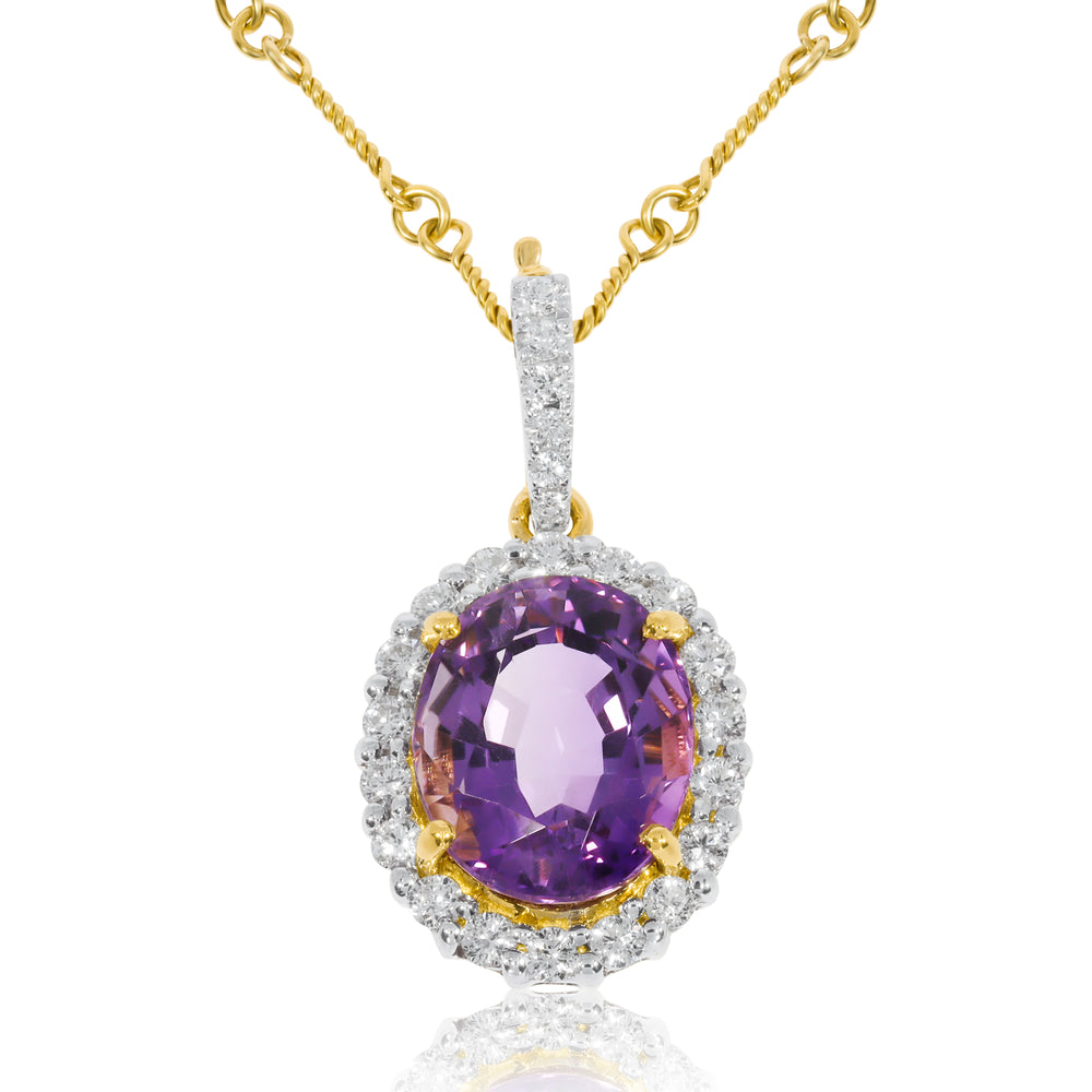 18ct Yellow Gold Amethyst and Diamond Necklace